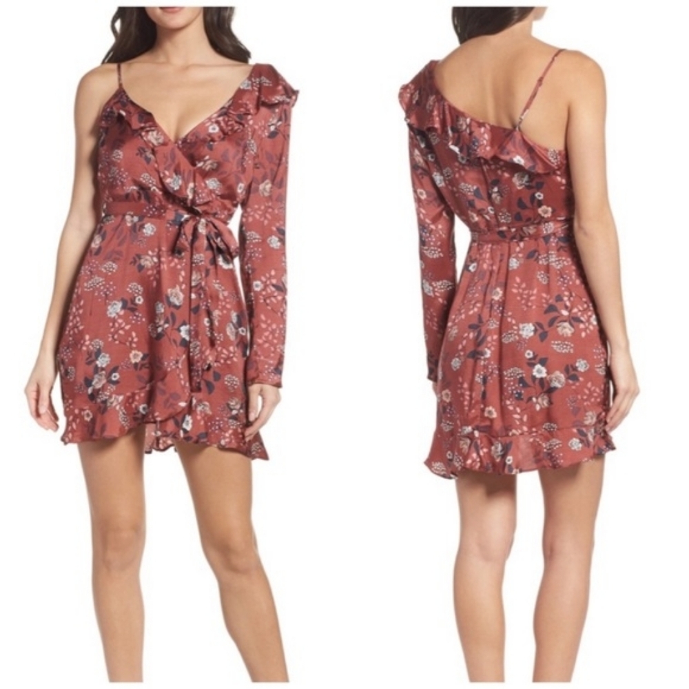 Bardot Red One Shoulder Wrap Sundress
